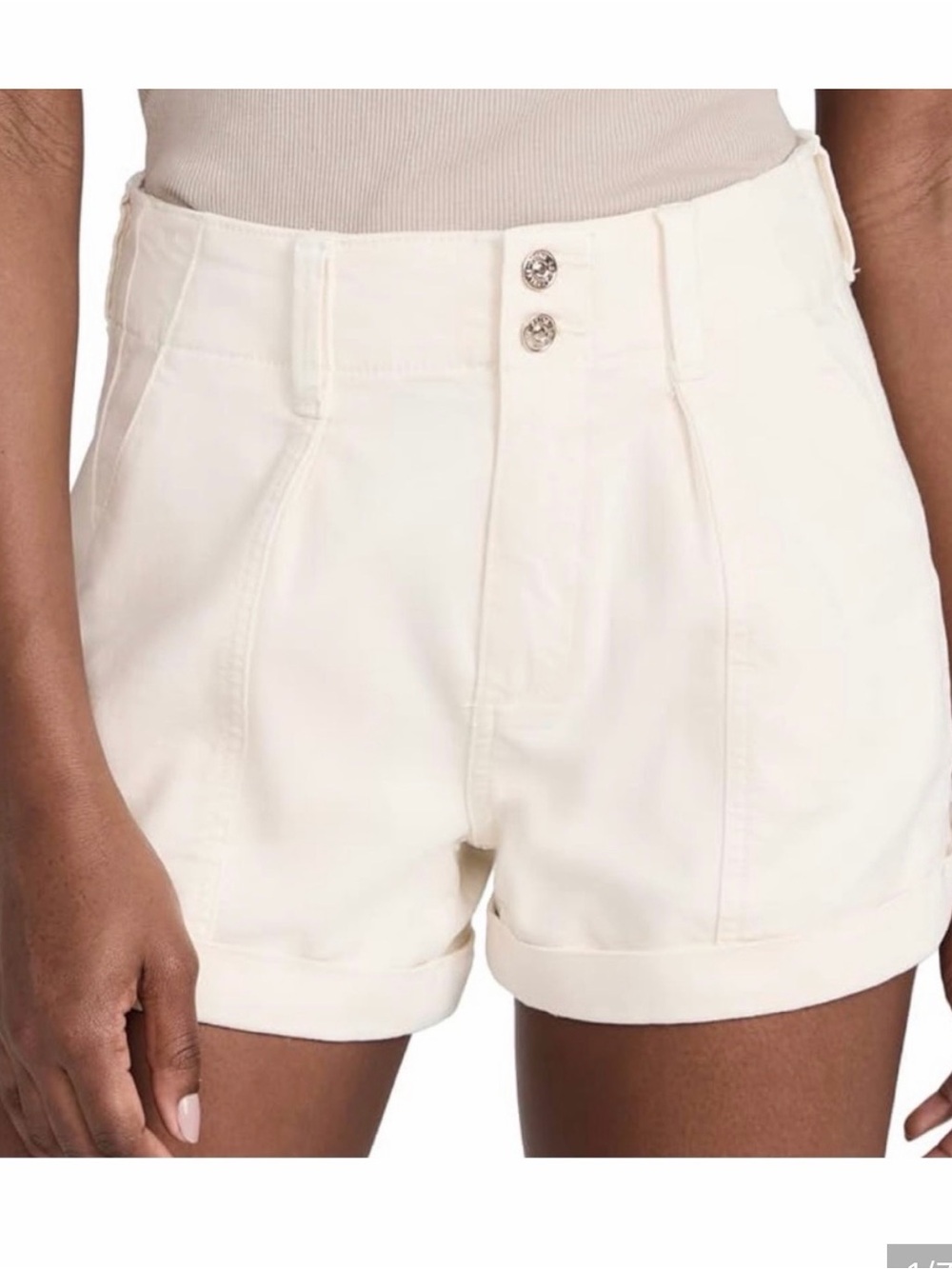 Paige High-Waist Ivory Quartz Sand Shorts